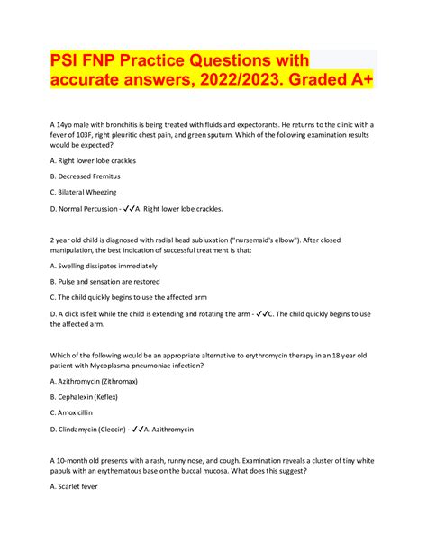 Psi Fnp Practice Questions With Accurate Answers 2022 2023 Graded A