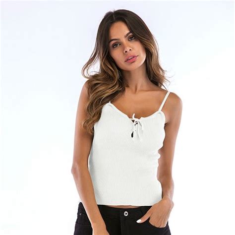 2020 Wholesale Spaghetti Strap Lace Up Camis Camisole Cropped Top Women