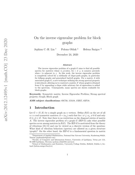 Pdf On The Inverse Eigenvalue Problem For Block Graphs