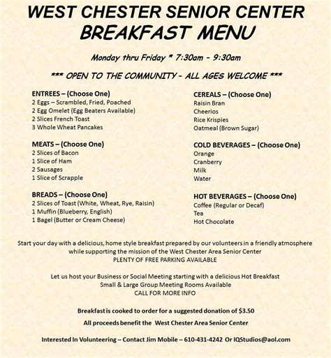 Breakfast Menu - West Chester Area Senior Center