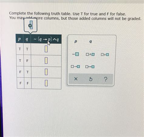 [solved] Complete The Following Truth Table Use T For True And F For