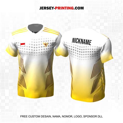 jersey badminton putih kuning motif garis kotak  jersey printing