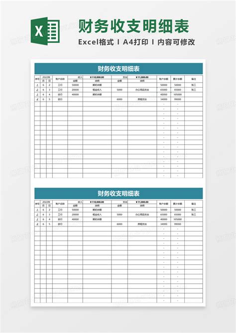 通用财务收支明细表excel模板下载明细表图客巴巴