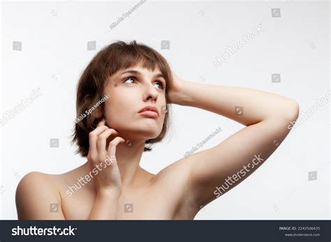 Studio Portrait Beautiful Brunette Girl Short Stock Photo Shutterstock