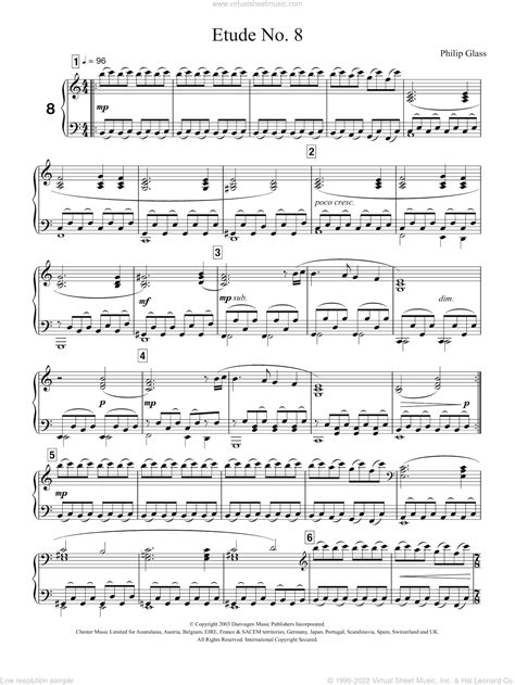 Glass - Etude No. 8 sheet music for piano solo [PDF]