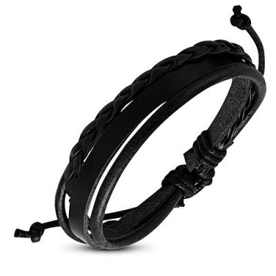 Pulsera negra de cuero auténtico hombre