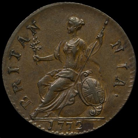 1772 George Iii Early Milled Copper Halfpenny