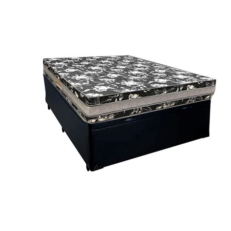 Cama Base Box Baú Casal Super Black Sintético Preto Colchão Casal Su