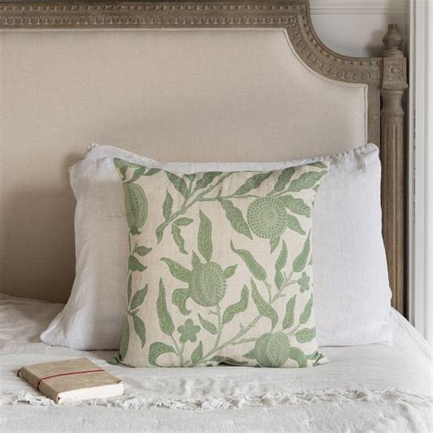 Green And Beige Botanical Linen Cushion Beautiful Sage Green And Cream