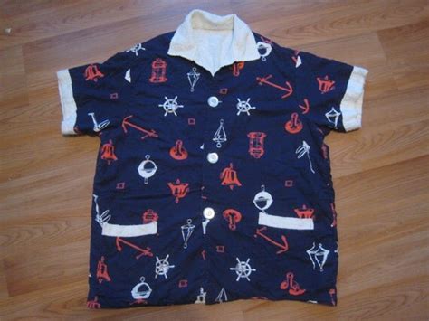 Mens 50s 60s Nautical Print Terry Cloth Beach Pool By Flipsville