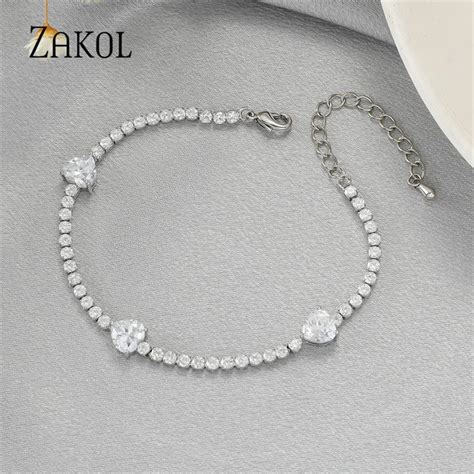 Zakol New Luxury Heart Cubic Zirconia Bracelet Bangle For Women Fashion