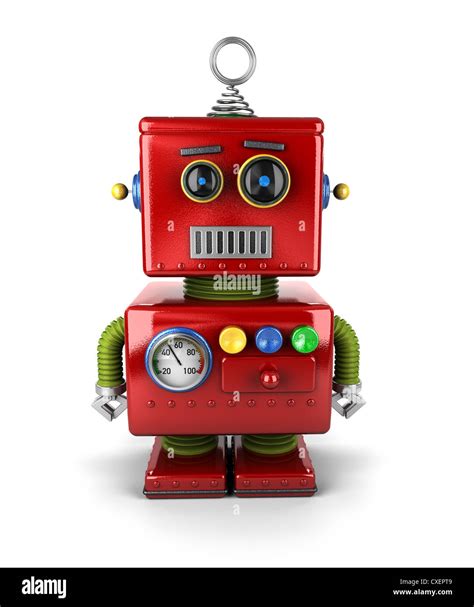 Little vintage toy robot with neutral facial expression Stock Photo - Alamy