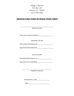 Fillable Online Permit Application For Manufactured Home Or Fax