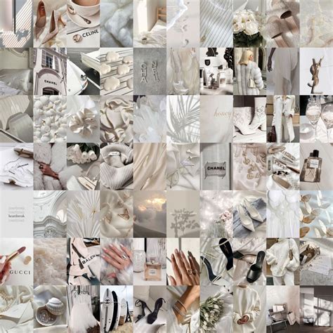 Parisian Aesthetic Wall Collage Kit White Cream Photo Collage Digital Prints Aesthetic