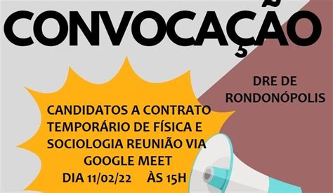 Convoca O Dre Diretoria Regional De Educa O De Rondon Polis