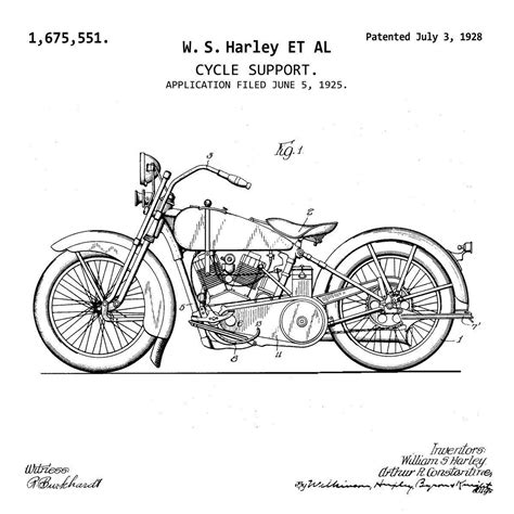 Harley Davidson Motorcycle W S Harley Patent Print Harley