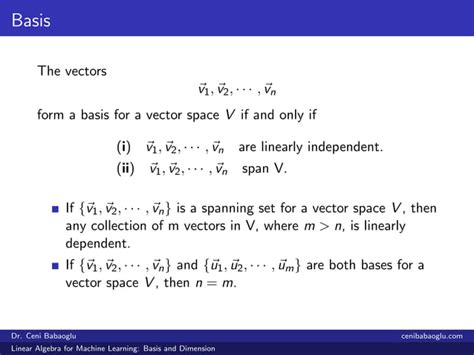 Linear Algebra For Machine Learning Basis And Dimension Ppt