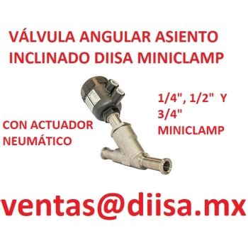 VALVULA DE ASIENTO INCLINADO SANITARIA NEUMATICA TRICLAMP 1 TRICLAMP