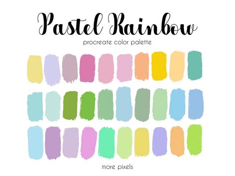 Pastel Rainbow Procreate Color Palette Hex Code Ipad Color Palette Swatches Instant