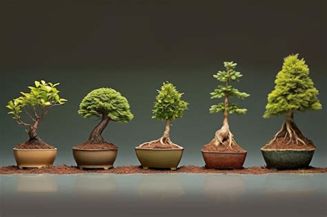 Premium AI Image Growth Progression Of A Bonsai Tree From Seedling To