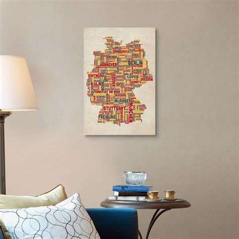 German Cities Text Map German Colors On Parchment Wall Art Canvas Prints Framed Prints Wall