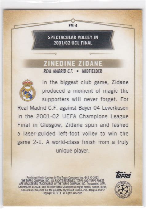 ZINEDINE ZIDANE REAL MARDRID 2022 23 TOPPS FINEST UEFA CLUB