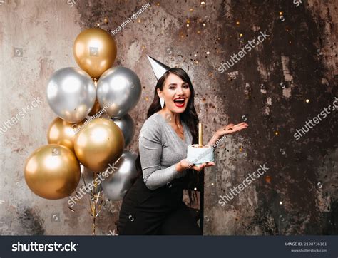 Happy Birthday Sexy Brunette Posing Balloons Stock Photo Shutterstock
