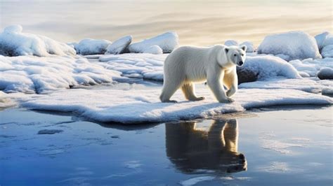 Urso polar em busca de comida seus campos de caça gelados diminuem