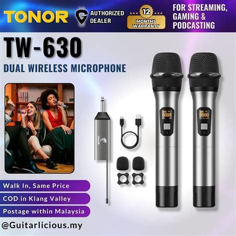 TONOR TW 630 Wireless Microphones UHF Dual Cordless Metal Dynamic Mics