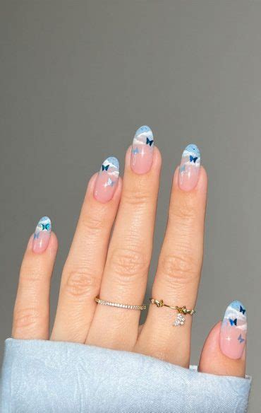 Cute Spring Nail Art Inspirations Blue Butterflies Blue Sky Nails