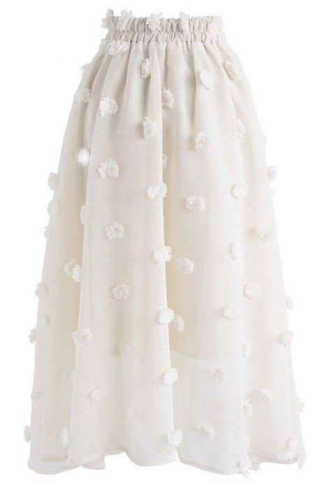 Cotton Candy Sheer 3d Flower Skirt In Cream Retro Indie And Unique