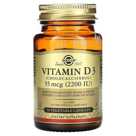 Solgar Vitamin D3 (Cholecalciferol) 55 mcg (2200 IU) 50 Vegetable ...
