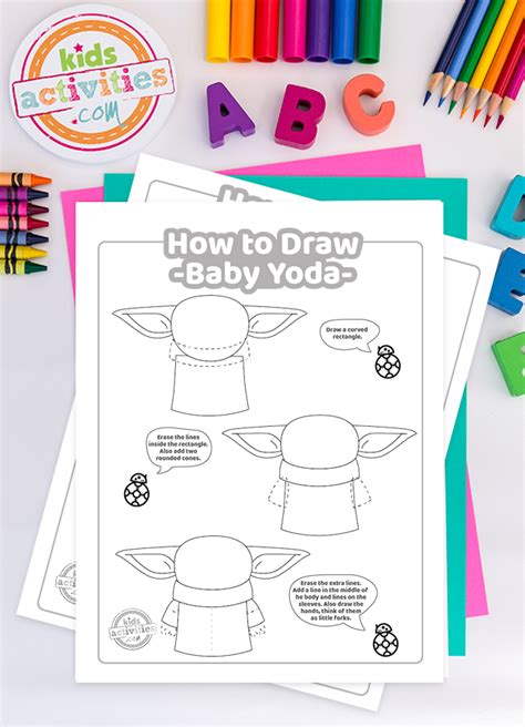 Easy Step-by-Step How to Draw Baby Yoda Tutorial You Can Print | Kids ...