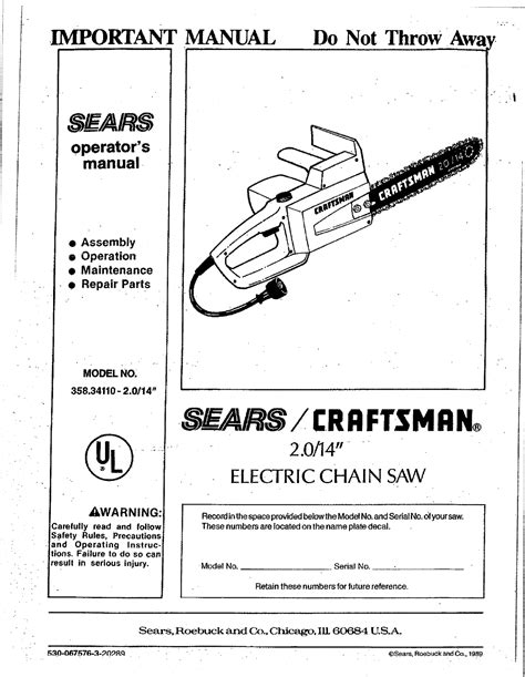 Craftsman 35834110 User Manual Chain Saw 14 Manuals And Guides L0710612