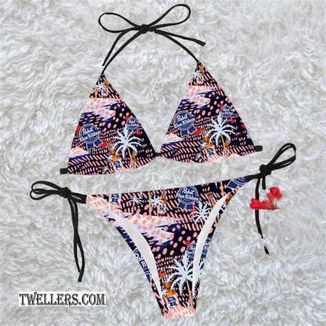 Tropical Palm Island Pabst Blue Ribbon Triangle Triangle Bikini Set