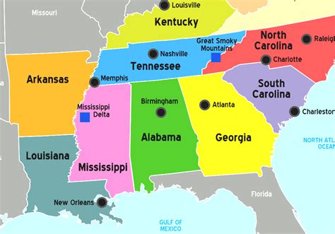 Southern States Map With Capitals 