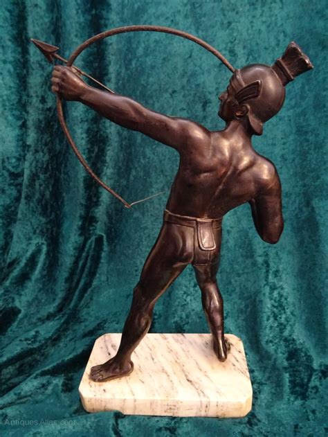 Antiques Atlas Art Deco Spelter Roman Archer On A Marble Plinth