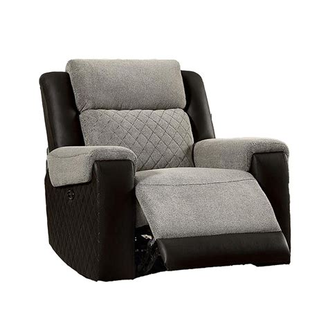 Benjara Sten Inch Power Recliner Chair Usb Gray Fabric Black Faux