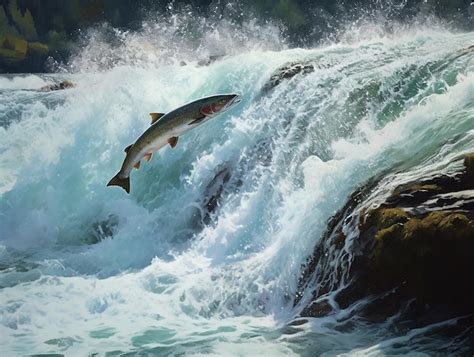 Premium Photo | Salmon jumping waterfall alaska