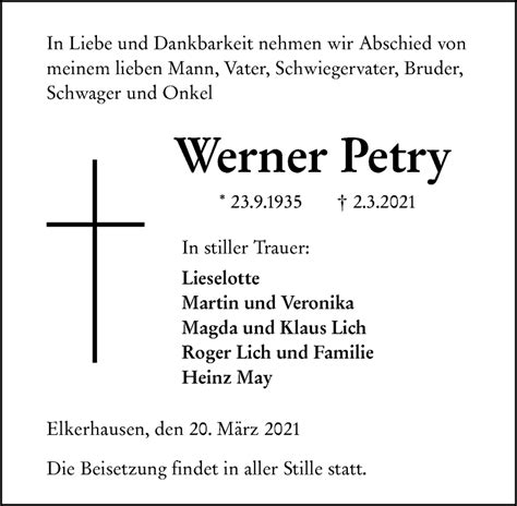 Traueranzeigen Von Werner Petry Vrm Trauer De