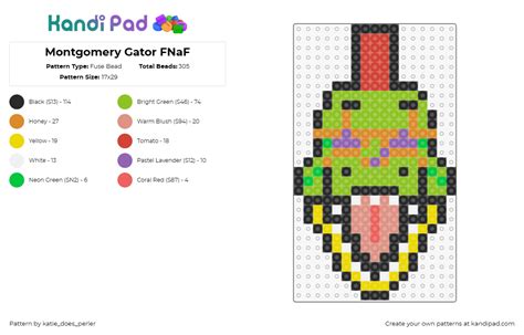 Montgomery Gator FNaF Fuse Bead Pattern Kandi Pad Kandi Patterns