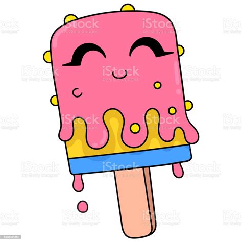 Cute Face Ice Cream Delicious Food In Summer Vector Illustration Art Doodle Icon Image Kawaii