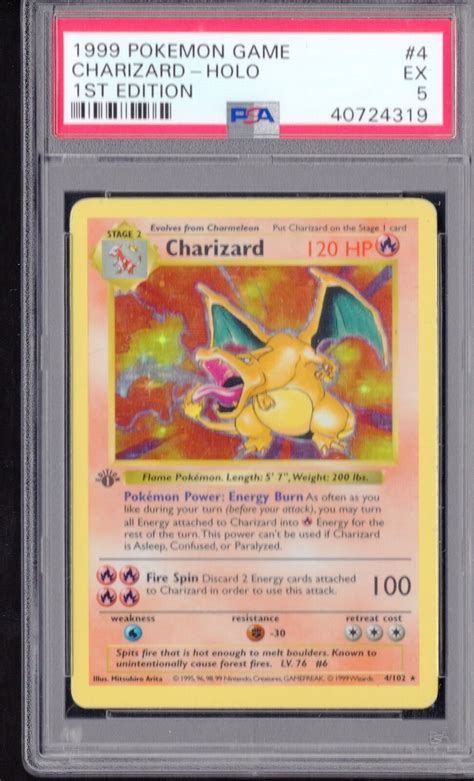 PSA 5 CHARIZARD 1999 Pokemon Base 1ST EDITION GRAUER STEMPEL