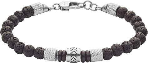 Fossil Herren Armband Heritage Beads Lavastein Achat Schwarz