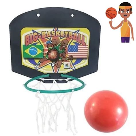 Jogo Mini Basquete Infantil Tabela Cesto Bola Rede De Parede Porta