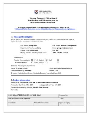 Fillable Online Human Research Ethics Board Application For Ethics