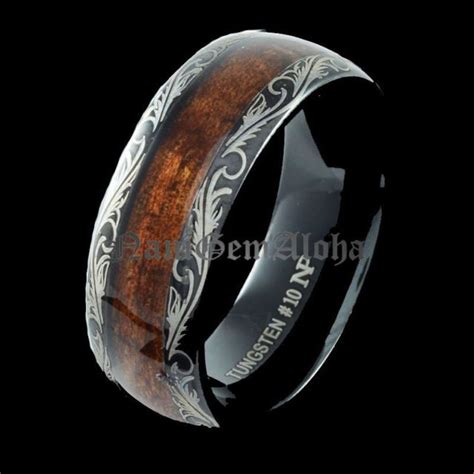 Black Tungsten Carbide Ring Koa Wood Inlay Dome Wedding Band Atop Mens Jewelry Ebay Bagues