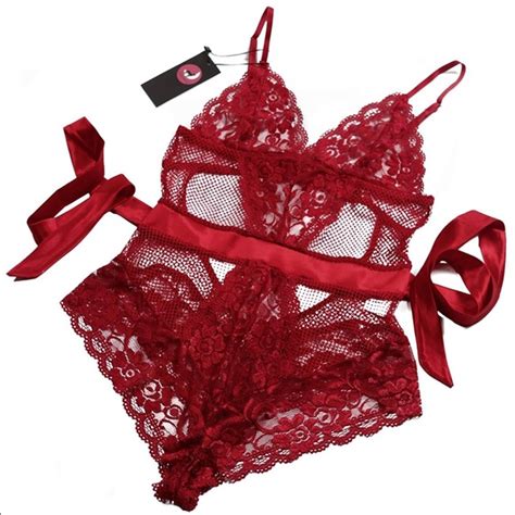 Intimates Sleepwear Sexy Red Lingerie Fishnet Lace Satin Bodysuit Poshmark