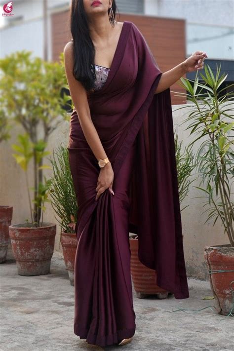 Buy Wine Satin Saree Online In India Satin Saree Designer Saree