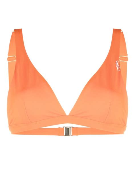 SPORTY RICH Logo Print Triangle Bikini Top Orange Editorialist